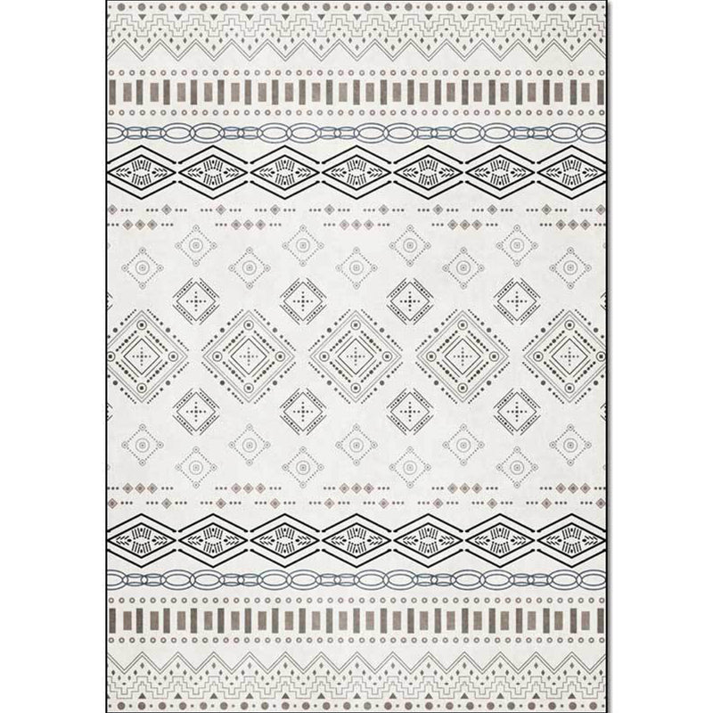 Lisslune | Classic Geometric Pattern Carpet White Vintage Carpet Polyester Washable Non-Slip Back Carpet for Bedroom