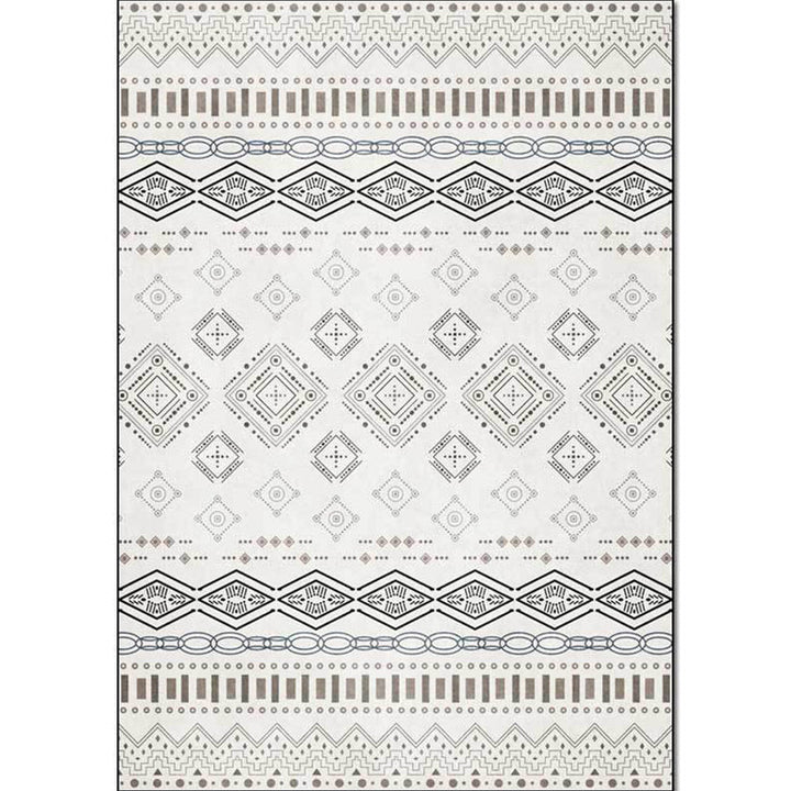Lisslune | Classic Geometric Pattern Carpet White Vintage Carpet Polyester Washable Non-Slip Back Carpet for Bedroom