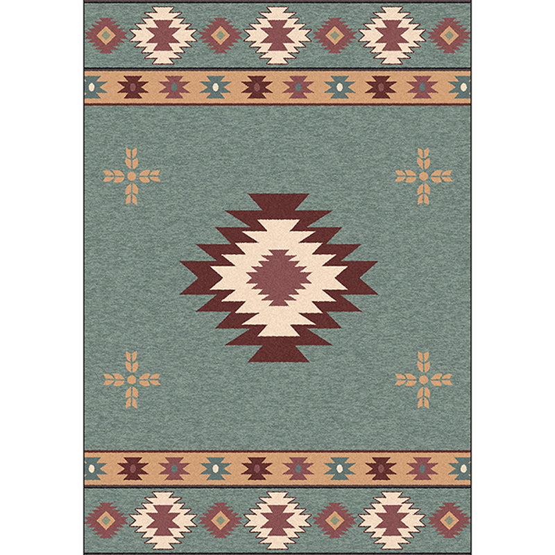 Lisslune | Green Tribal Rug Polyester Tribal Pattern Rug Washable Non-Slip Underlay Rug for the Living Room