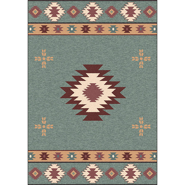 Lisslune | Green Tribal Rug Polyester Tribal Pattern Rug Washable Non-Slip Underlay Rug for the Living Room