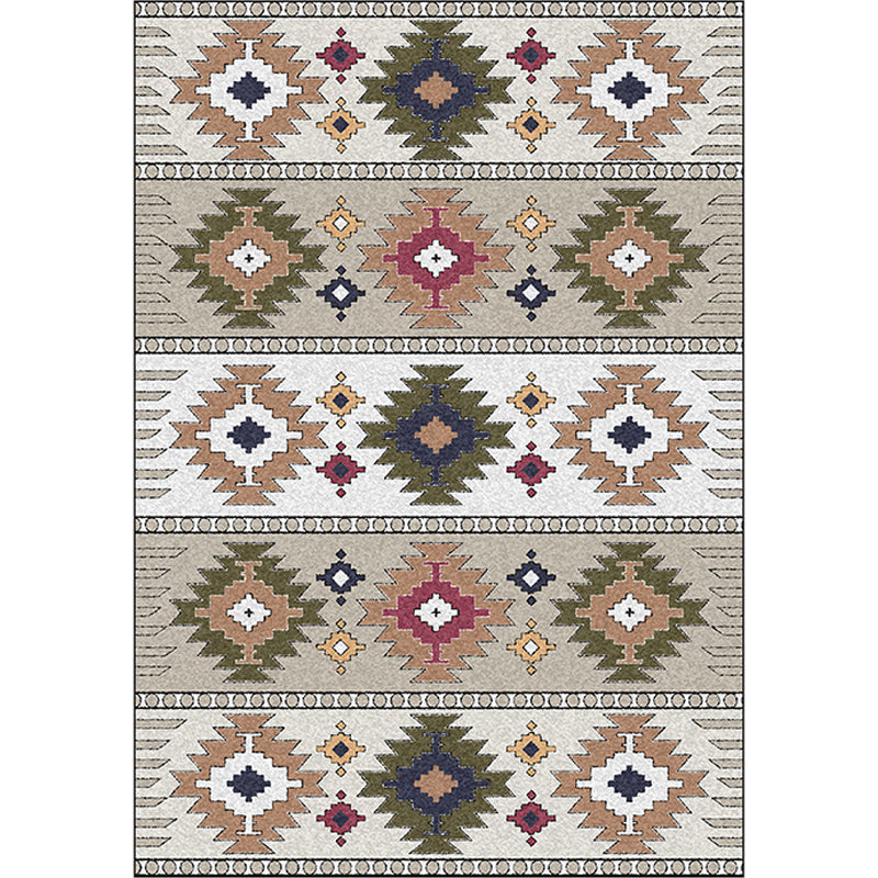 Lisslune | Classic geometric pattern rug Green and White Vintage rug Polyester Washable Non-slip backing Rug for bedroom