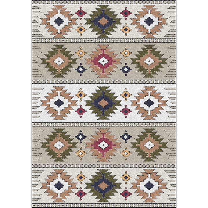 Lisslune | Classic geometric pattern rug Green and White Vintage rug Polyester Washable Non-slip backing Rug for bedroom