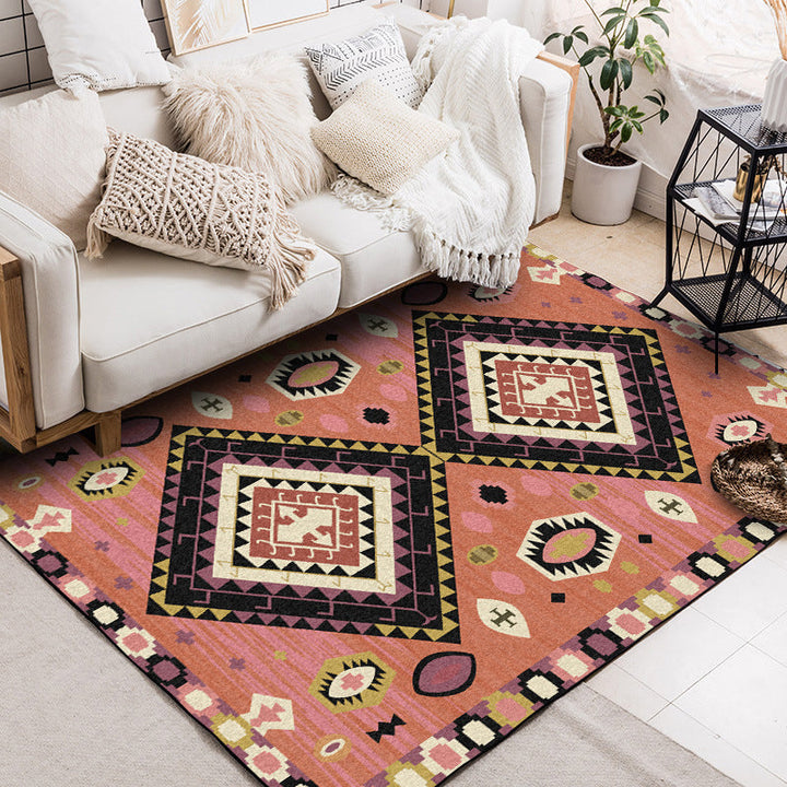 Lisslune | Brown Tribal Carpet Polyester Geometric Pattern Carpet Washable Non-Slip Back Carpet for the Living Room