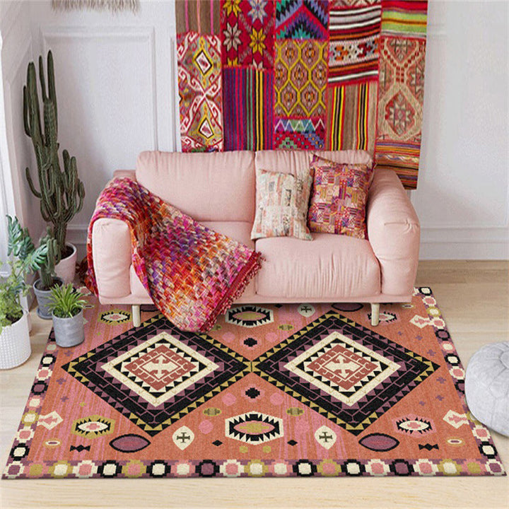 Lisslune | Brown Tribal Carpet Polyester Geometric Pattern Carpet Washable Non-Slip Back Carpet for the Living Room