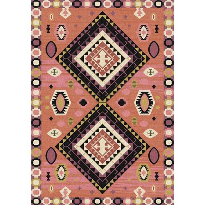Lisslune | Brown Tribal Carpet Polyester Geometric Pattern Carpet Washable Non-Slip Back Carpet for the Living Room