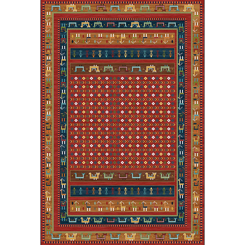 Lisslune | Traditional Tribal Pattern Carpet Red Vintage Carpet Polyester Washable Non-Slip Back Carpet for Bedroom