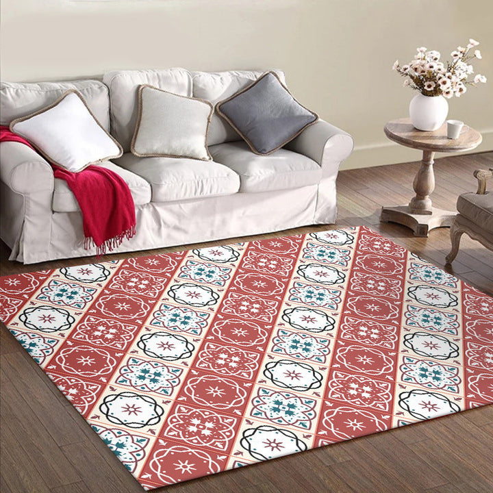 Lisslune | Classic Checkered Pattern Carpet with Floral Red Vintage Carpet made of Polyester washable with non-slip backing Carpet for the Bedroom