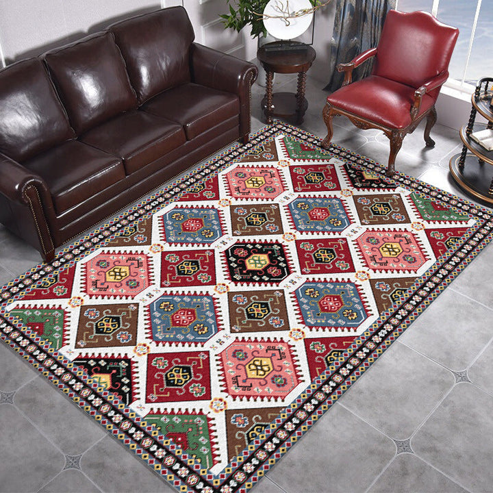 Lisslune | Traditional Tribal Pattern Carpet Red and Grey Vintage Carpet Polyester Washable Non-slip Back Area Rug for Bedroom
