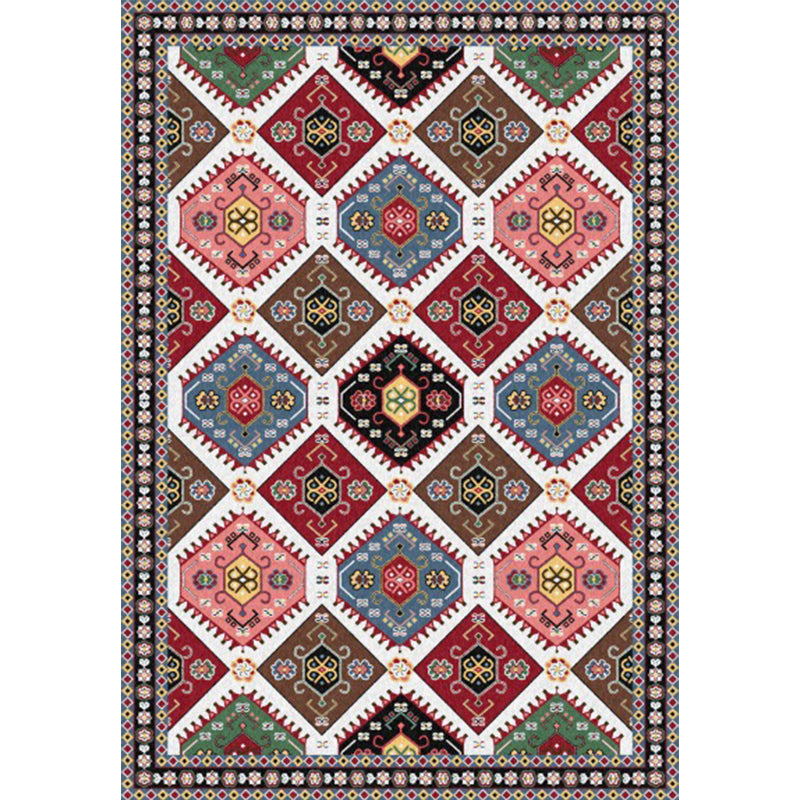 Lisslune | Traditional Tribal Pattern Carpet Red and Grey Vintage Carpet Polyester Washable Non-slip Back Area Rug for Bedroom