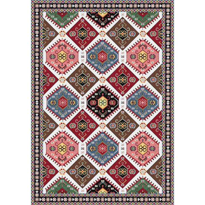 Lisslune | Traditional Tribal Pattern Carpet Red and Grey Vintage Carpet Polyester Washable Non-slip Back Area Rug for Bedroom