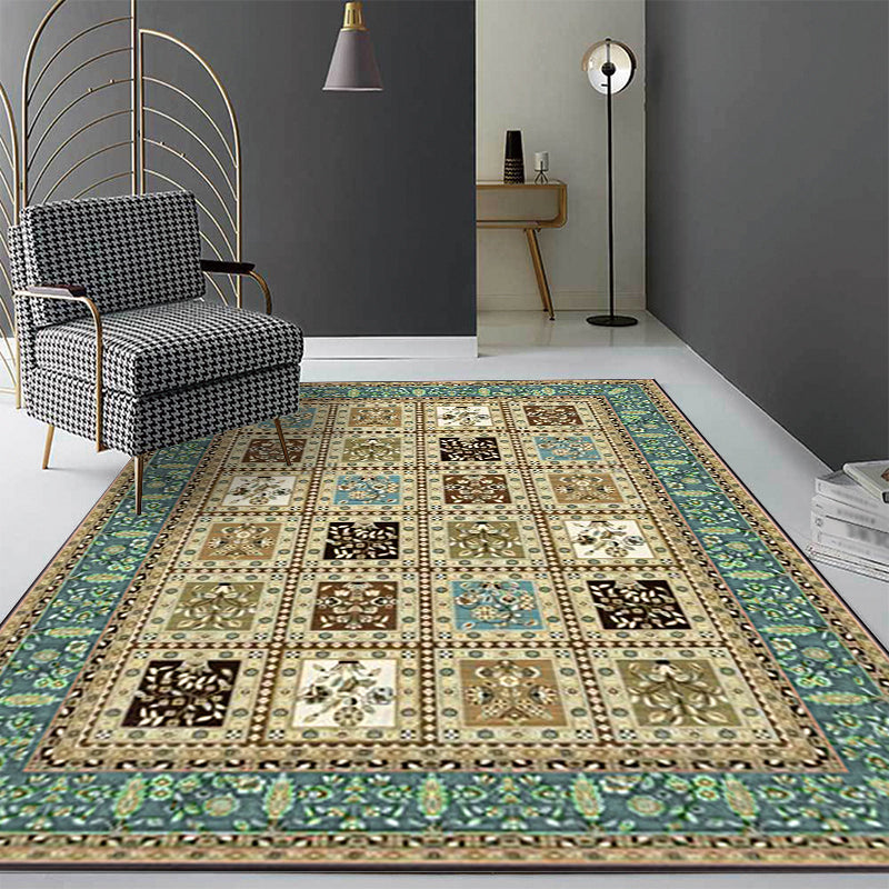 Lisslune | Red and Beige Moroccan Carpet Polyester Checked and Floral Pattern Carpet Washable Non-Slip Backing Carpet for Living Room