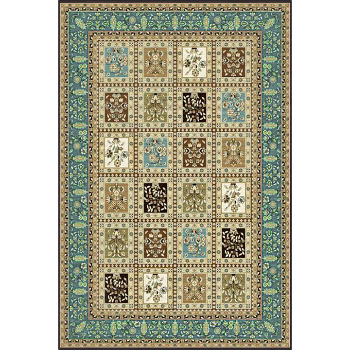 Lisslune | Red and Beige Moroccan Carpet Polyester Checked and Floral Pattern Carpet Washable Non-Slip Backing Carpet for Living Room