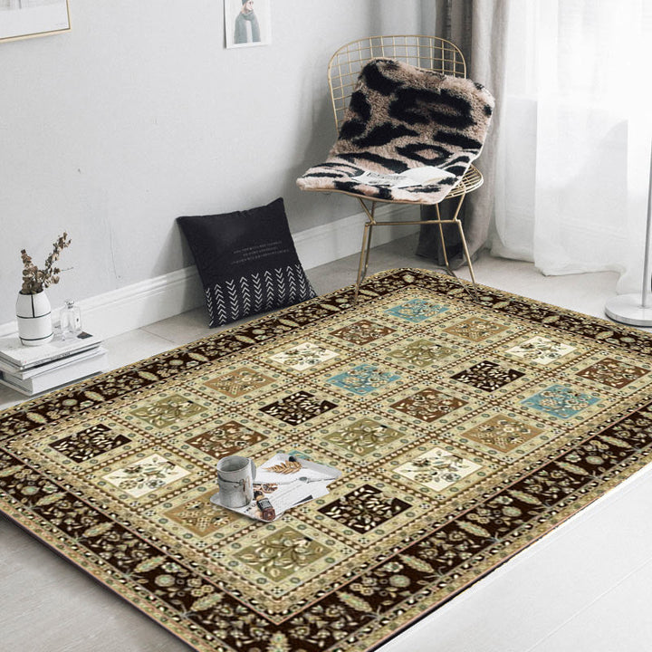 Lisslune | Red and Beige Moroccan Carpet Polyester Checked and Floral Pattern Carpet Washable Non-Slip Backing Carpet for Living Room