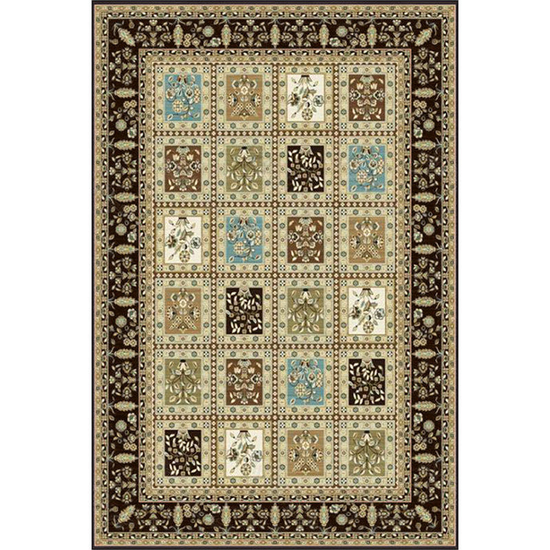 Lisslune | Red and Beige Moroccan Carpet Polyester Checked and Floral Pattern Carpet Washable Non-Slip Backing Carpet for Living Room