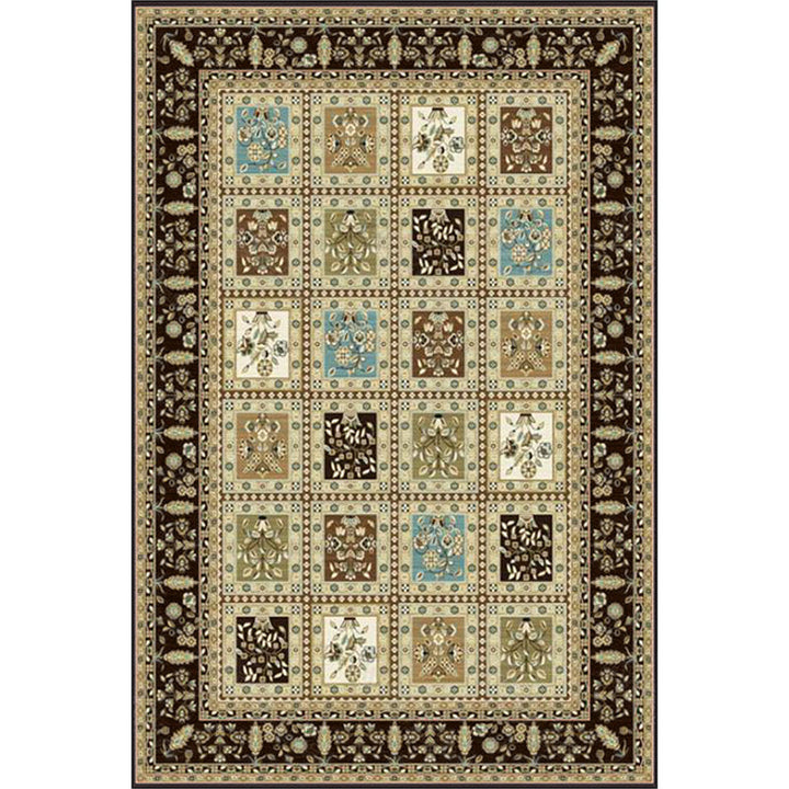 Lisslune | Red and Beige Moroccan Carpet Polyester Checked and Floral Pattern Carpet Washable Non-Slip Backing Carpet for Living Room