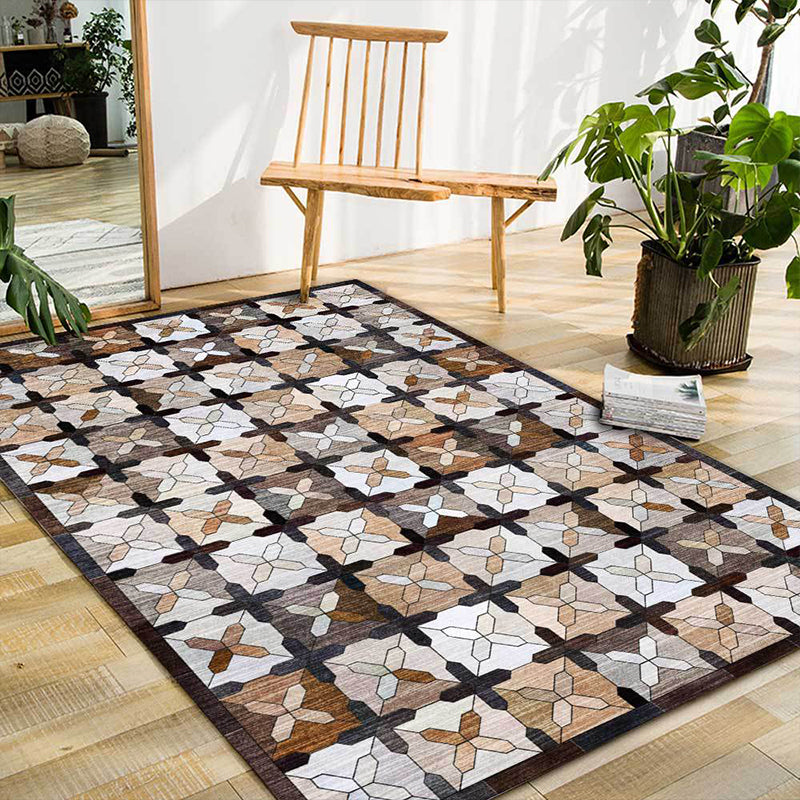 Lisslune | Brown Moroccan Carpet Polyester Controlled Pattern Carpet Washable Non-Slip Backing Carpet for Living Room