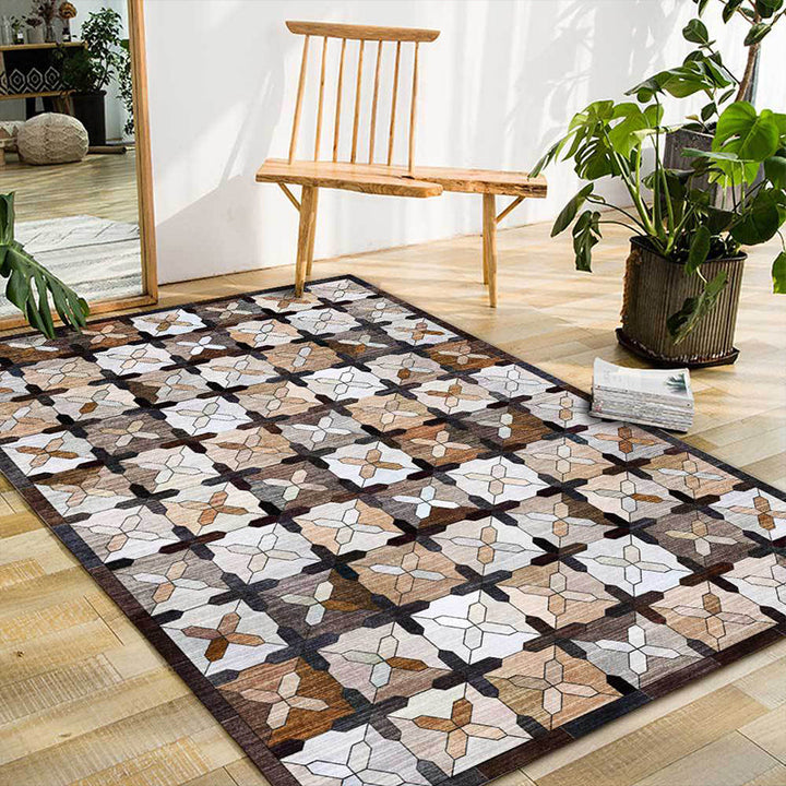 Lisslune | Brown Moroccan Carpet Polyester Controlled Pattern Carpet Washable Non-Slip Backing Carpet for Living Room
