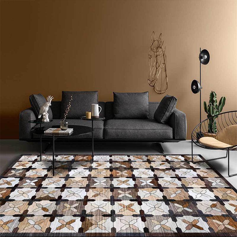 Lisslune | Brown Moroccan Carpet Polyester Controlled Pattern Carpet Washable Non-Slip Backing Carpet for Living Room