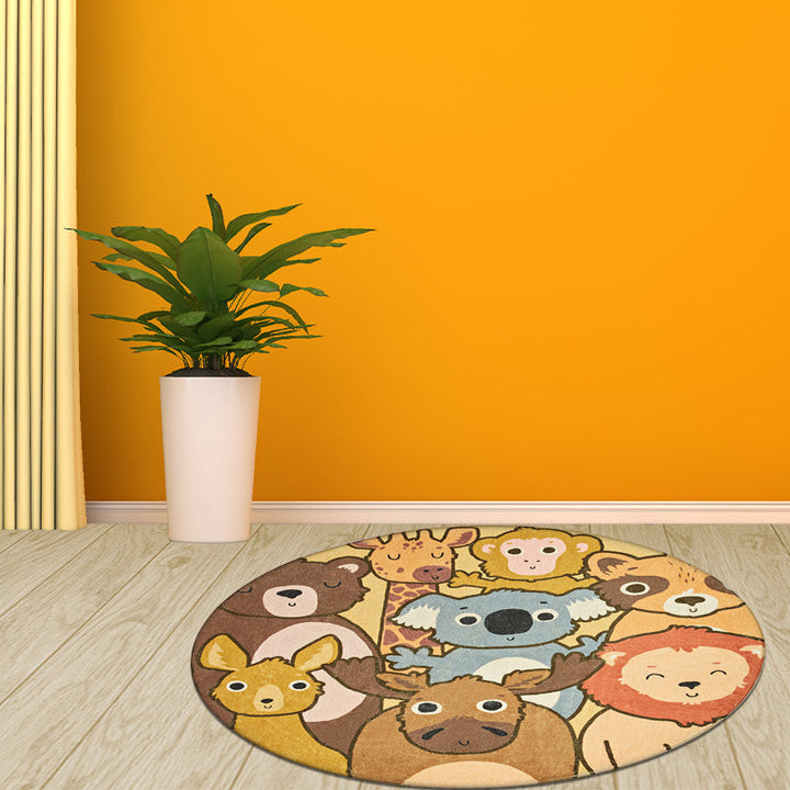 Lisslune | Kids Cartoon Animals Pattern Rug Yellow Polyester Rug Washable Non-Slip Back Rug for Home Decor