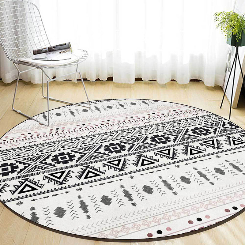 Lisslune | White Southwestern Carpet Polyester Geometric Pattern Carpet Washable Non-Slip Bottom Carpet for Living Room