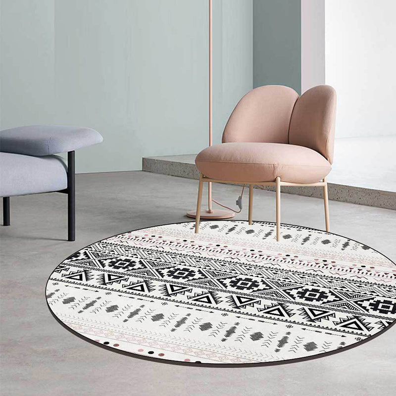 Lisslune | White Southwestern Carpet Polyester Geometric Pattern Carpet Washable Non-Slip Bottom Carpet for Living Room
