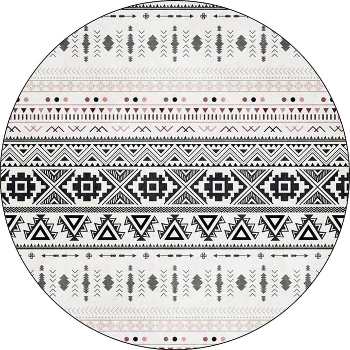 Lisslune | White Southwestern Carpet Polyester Geometric Pattern Carpet Washable Non-Slip Bottom Carpet for Living Room