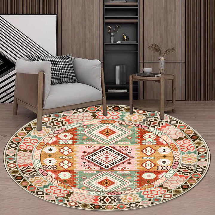Lisslune | Pink and orange southwestern carpet polyester tribal pattern carpet washable non-slip backing carpet for living room