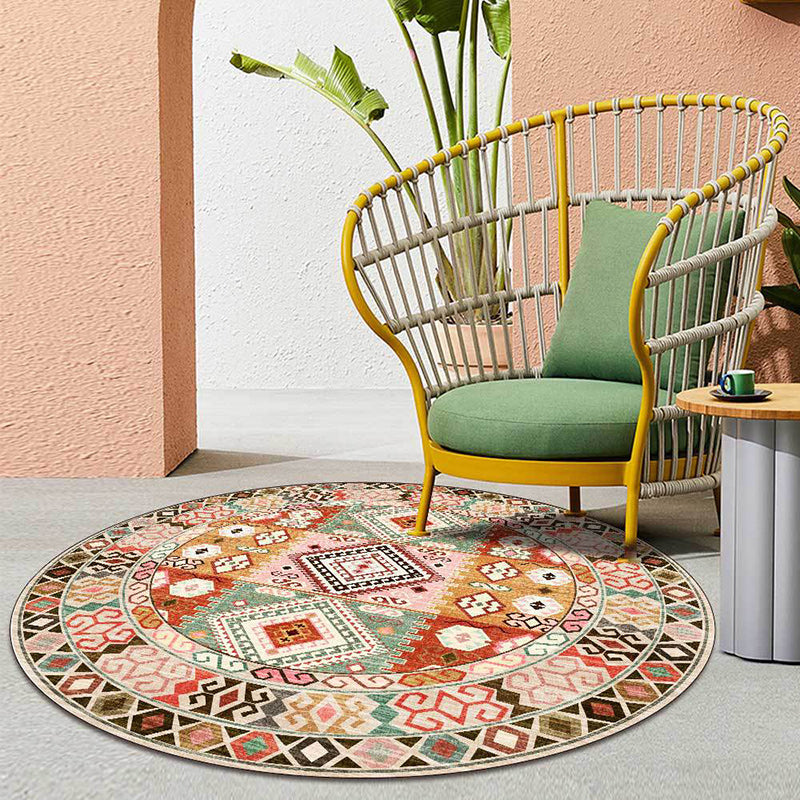 Lisslune | Pink and orange southwestern carpet polyester tribal pattern carpet washable non-slip backing carpet for living room