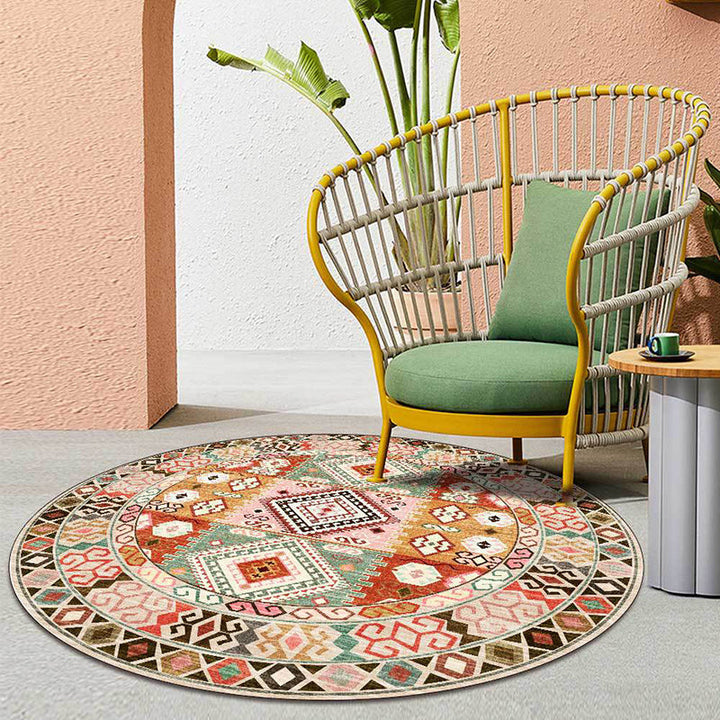 Lisslune | Pink and orange southwestern carpet polyester tribal pattern carpet washable non-slip backing carpet for living room