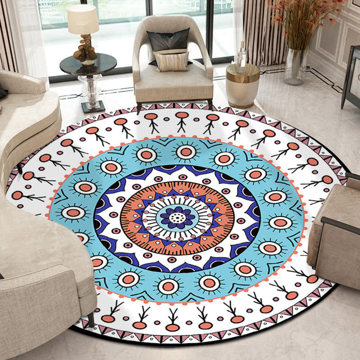 Lisslune | Americana concentric circles pattern carpet with floral white and blue polyester machine washable non-slip area rug for the bedroom