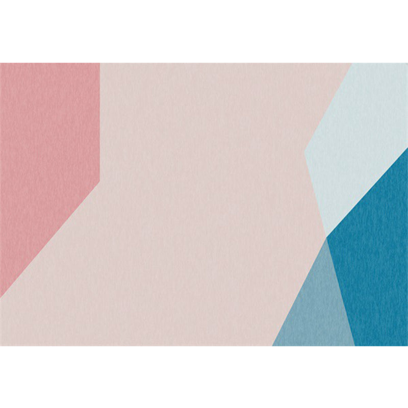 Lisslune | Novelty Living Room Rug in Pink and Blue Color Block Print Rug Polyester Stain Resistant Washable Rug