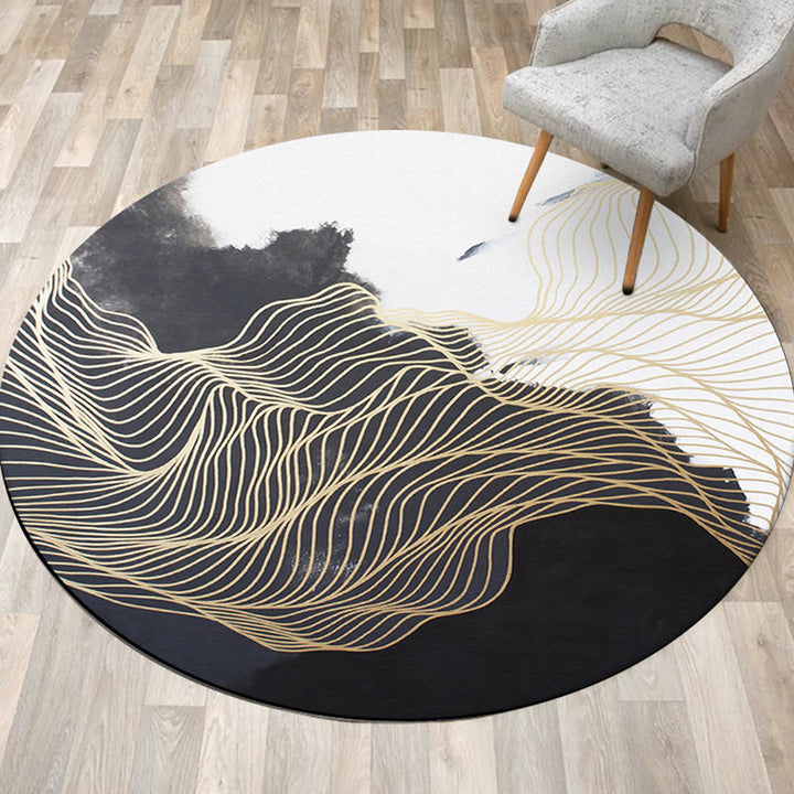 Lisslune | Modern Swirl Stripe Pattern Carpet Black and White Polyester Carpet Machine Washable Non-Slip Rug for Bedroom