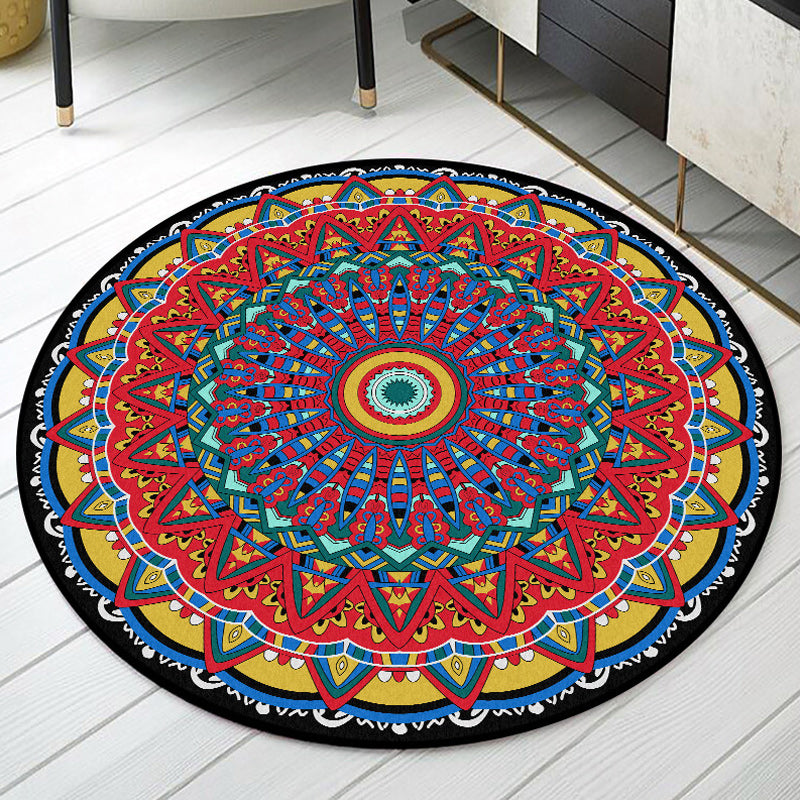 Lisslune | Americana Tribal Pattern Carpet Red Polyester Carpet Machine Washable Non-Slip Area Rug for Bedroom