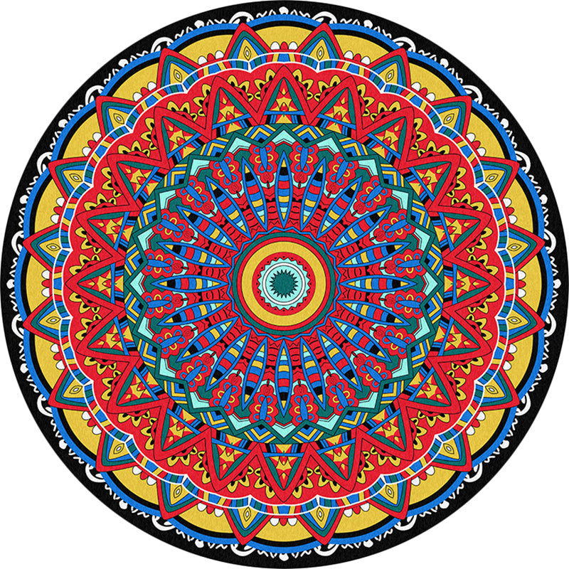 Lisslune | Americana Tribal Pattern Carpet Red Polyester Carpet Machine Washable Non-Slip Area Rug for Bedroom