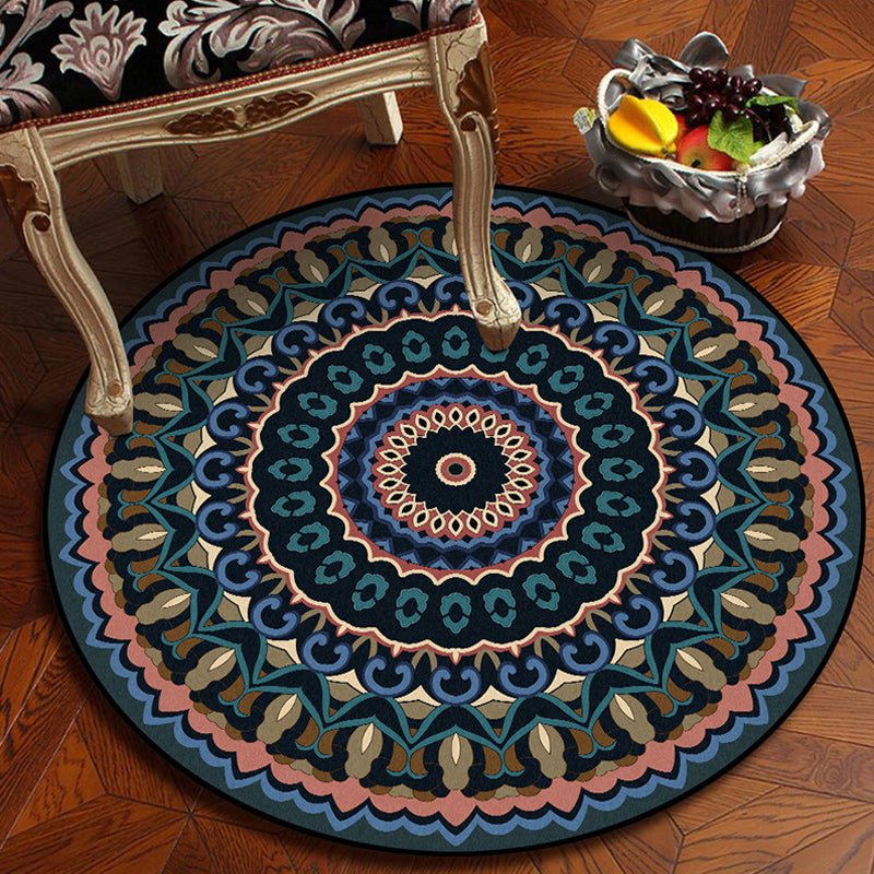 Lisslune | Americana concentric circles pattern rug blue and green polyester rug machine washable non-slip rug for the bedroom