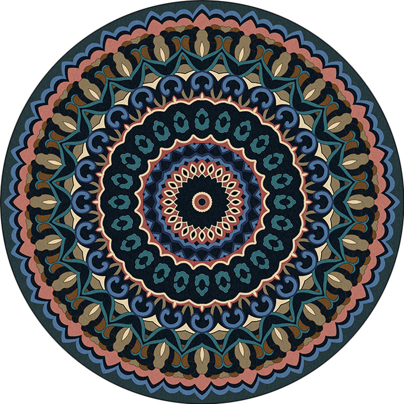 Lisslune | Americana concentric circles pattern rug blue and green polyester rug machine washable non-slip rug for the bedroom