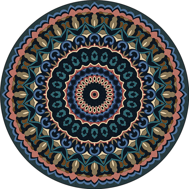 Lisslune | Americana concentric circles pattern rug blue and green polyester rug machine washable non-slip rug for the bedroom