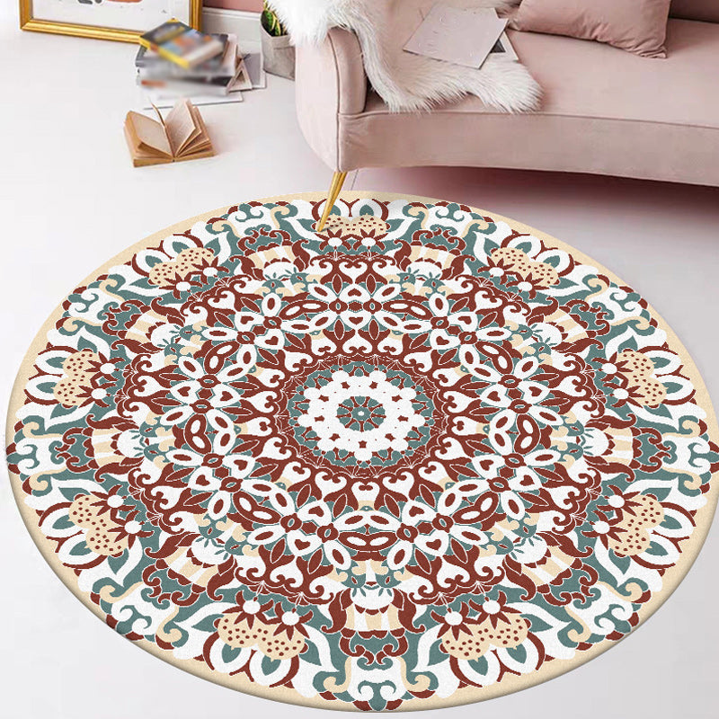 Lisslune | Traditional Floral Pattern Rug Blue Tribal Rug Polyester Washable Non-Slip Mat Rug for Living Room