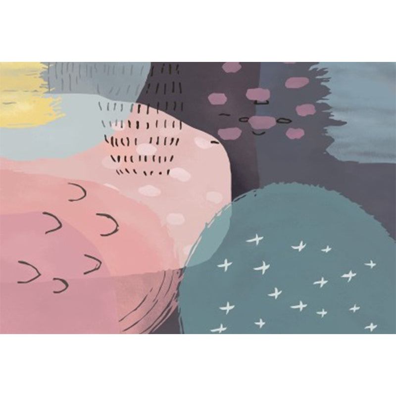 Lisslune | Novelty Living Room Rug in Pink and Blue Color Block Print Rug Polyester Machine Washable Rug