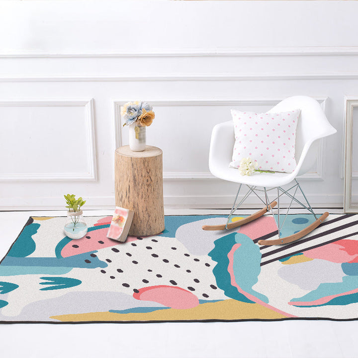 Lisslune | Novelty Living Room Rug Colorful Color Block Watermelon Print Rug Polyester Non-Slip Back Washable Area Rug