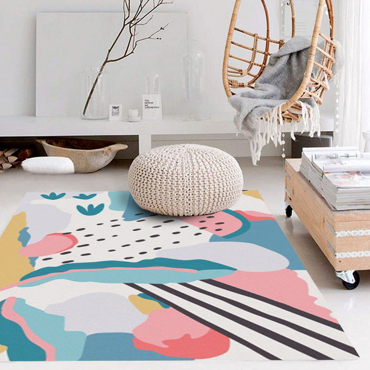 Lisslune | Novelty Living Room Rug Colorful Color Block Watermelon Print Rug Polyester Non-Slip Back Washable Area Rug
