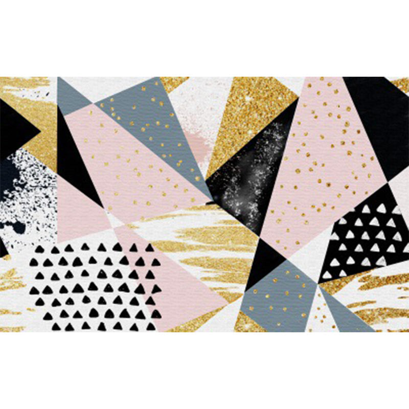 Lisslune | Pink and Gold Bedroom Carpet Novelty Geometric Irregular Shape Dots Pattern Rug Polyester Non-slip Area Rug
