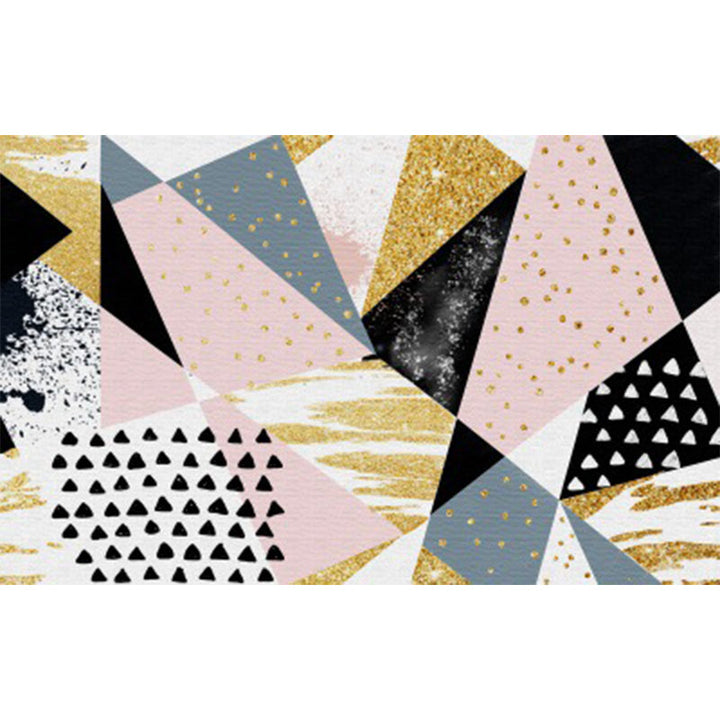 Lisslune | Pink and Gold Bedroom Carpet Novelty Geometric Irregular Shape Dots Pattern Rug Polyester Non-slip Area Rug