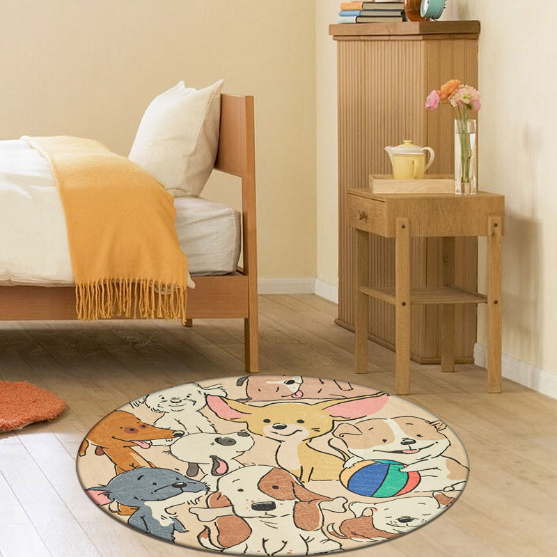 Lisslune | Stylish Cartoon Dog Pattern Rug Yellow Children's Rug Polyester Washable Non-Slip Rug for the Children's Room