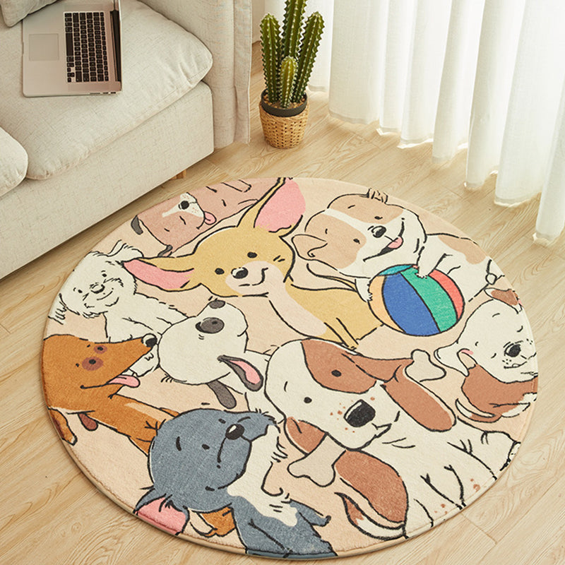 Lisslune | Stylish Cartoon Dog Pattern Rug Yellow Children's Rug Polyester Washable Non-Slip Rug for the Children's Room