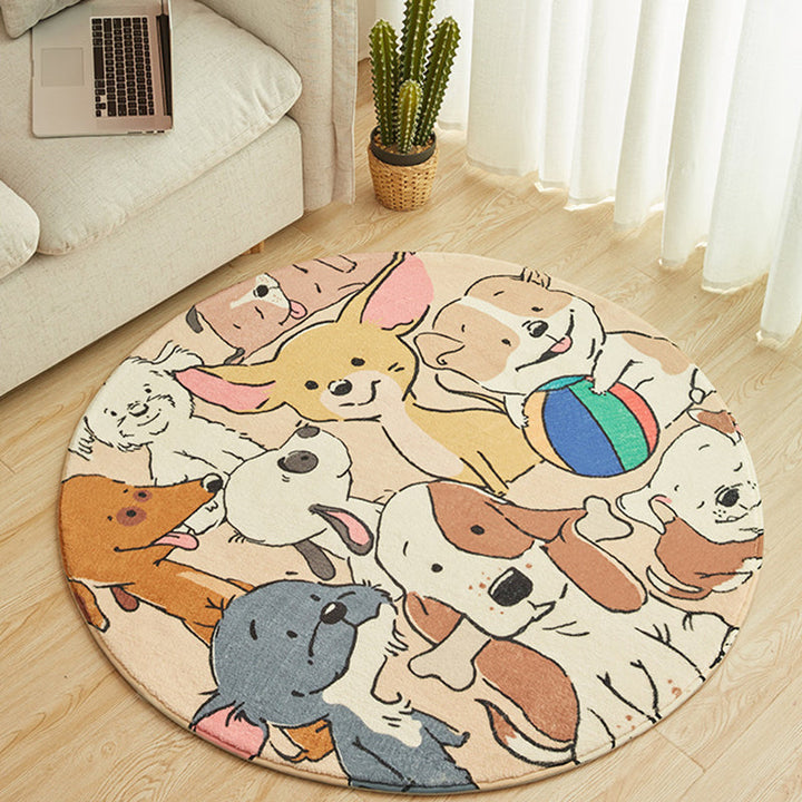Lisslune | Stylish Cartoon Dog Pattern Rug Yellow Children's Rug Polyester Washable Non-Slip Rug for the Children's Room