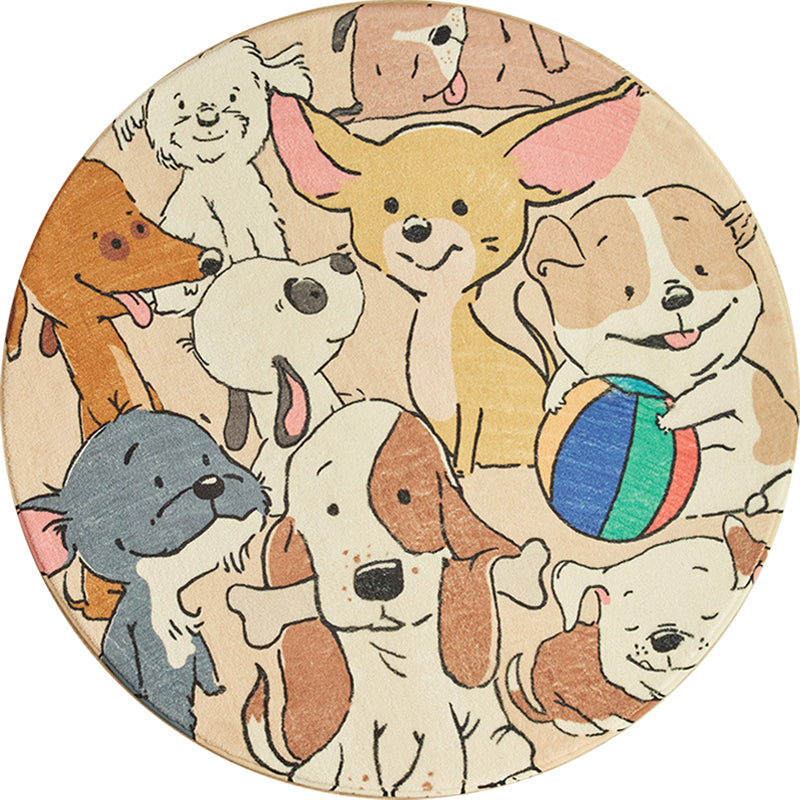 Lisslune | Stylish Cartoon Dog Pattern Rug Yellow Children's Rug Polyester Washable Non-Slip Rug for the Children's Room