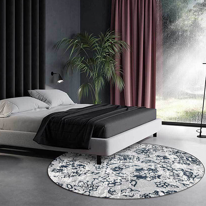 Lisslune | Gray Shabby Chic Rug Polyester Floral Pattern Rug Washable Non-Slip Back Rug for Living Room