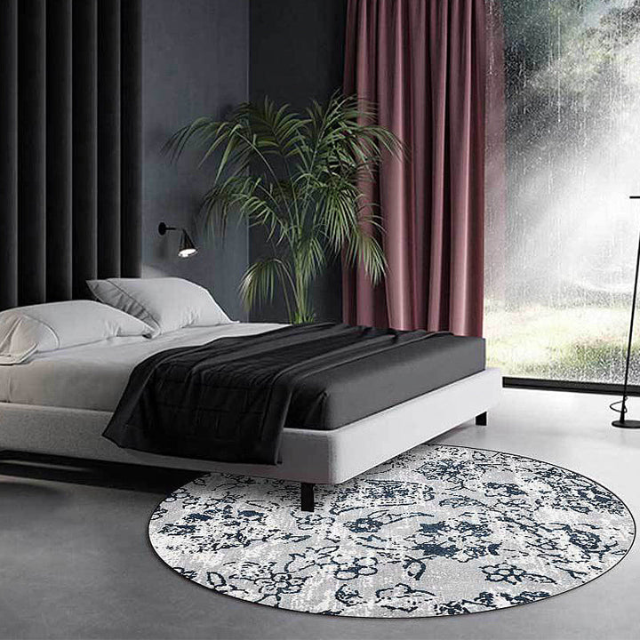 Lisslune | Gray Shabby Chic Rug Polyester Floral Pattern Rug Washable Non-Slip Back Rug for Living Room