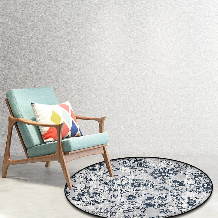 Lisslune | Gray Shabby Chic Rug Polyester Floral Pattern Rug Washable Non-Slip Back Rug for Living Room
